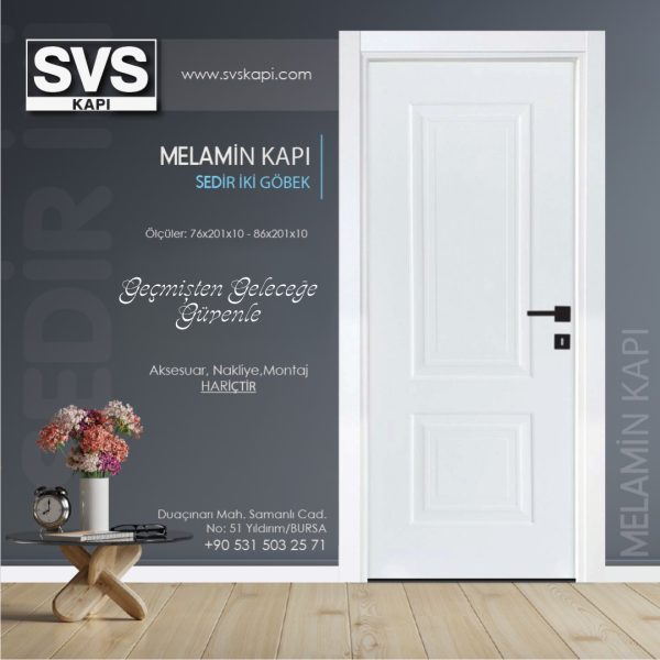 Melamin Kapı Sedir İki Göbek (Beyaz) | SVS Kapı Bursa