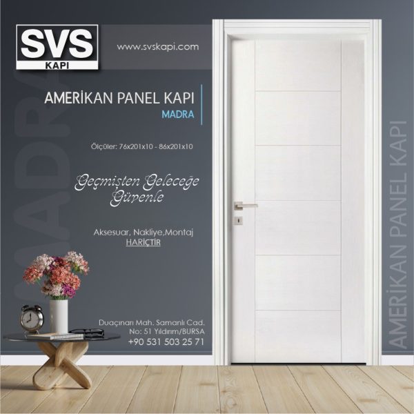 Amerikan Panel Kapı Madra (Beyaz) | SVS Kapı Bursa