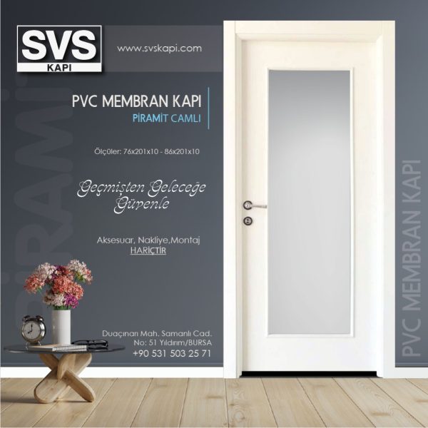 PVC Membran Kapı Piramit Camlı (Beyaz) | SVS Kapı Bursa