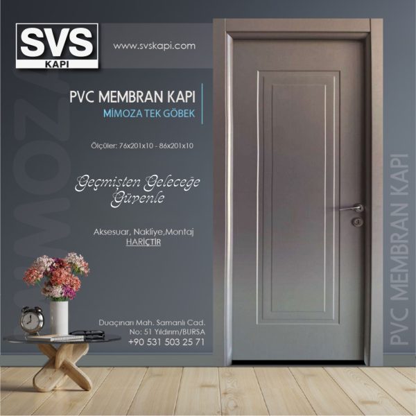 PVC Membran Kapı Mimoza Tek Göbek (Gri) | SVS Kapı Bursa